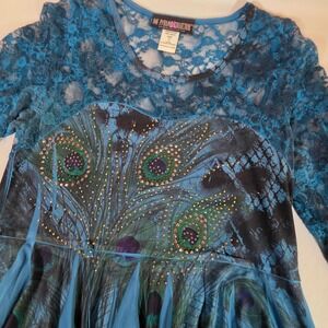 The Pyramid Collection Peacock Blue Tunic Women S Lace Rhinestone Handkerchief